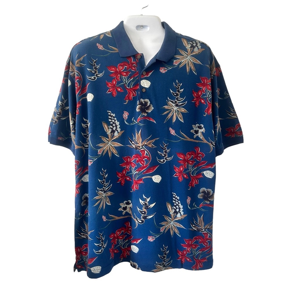 ISLAND FEVER Tropical Floral Polo Shirt Colorful Vibrant Hawaiian Sz XL